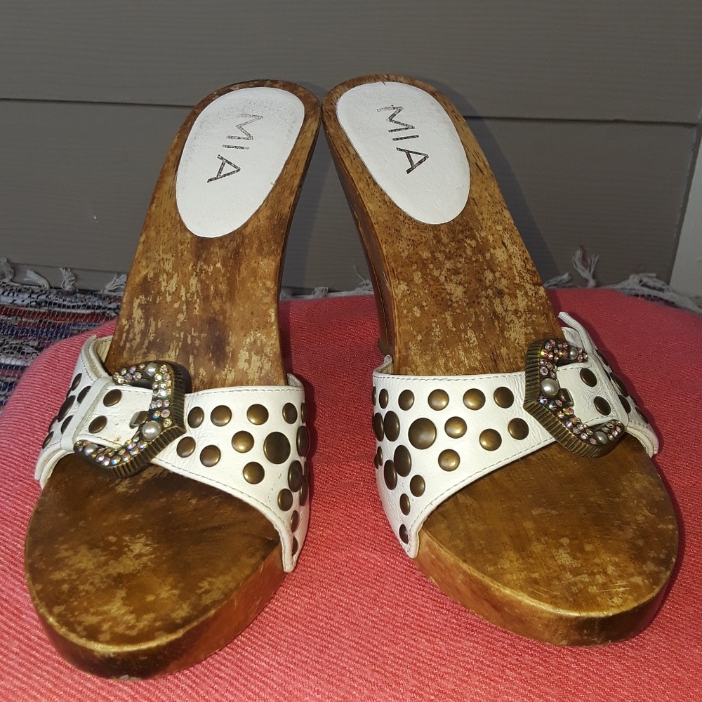 White leather studded sandals